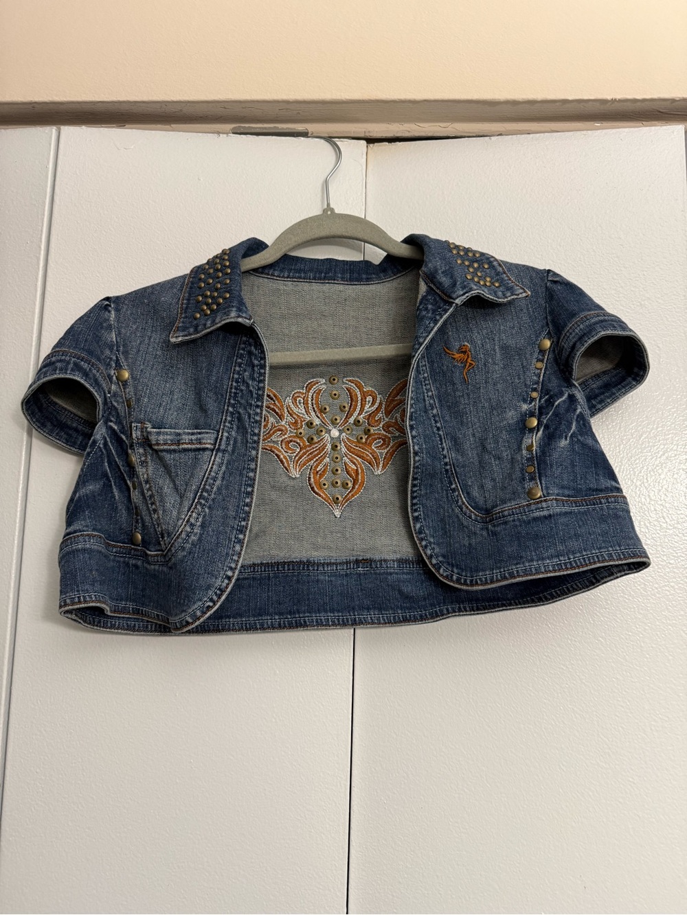 Vintage Y2K Pricxy Mini Cropped Jean Vest Jacket Size Large